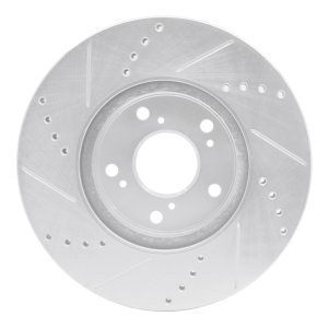 Honda Accord Brake Rotor (1) - Front Right - R1 Concepts - Drilled & Slotted - Silver - `13-`25